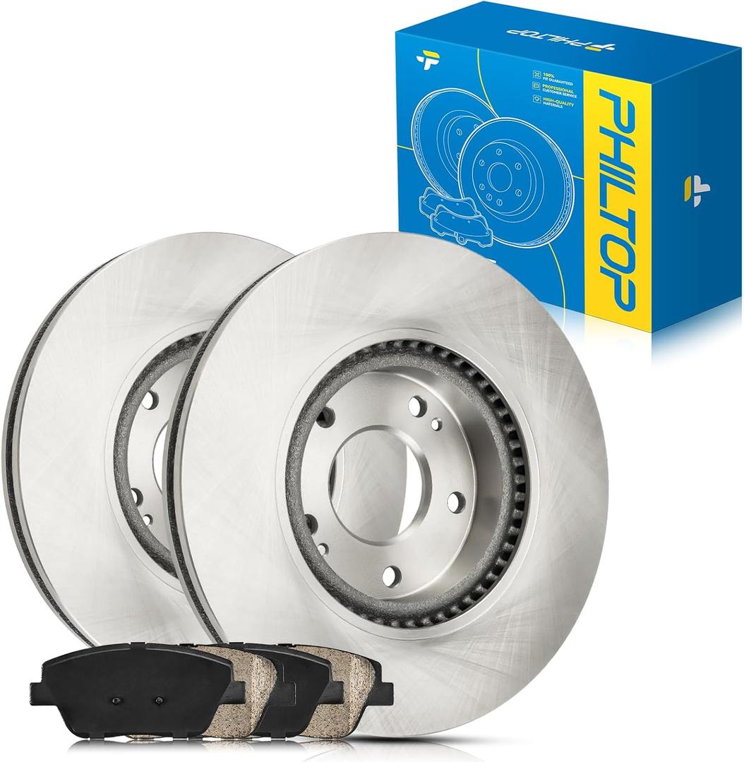 PHILTOP 31427+D1444 Front Disc Brake Rotor and Ceramic Brake Pad Set Kit For Hyundai 2011-2015 Sonata, Kia 2011-2016 Optima, brake pads and rotors kit, 6pcs