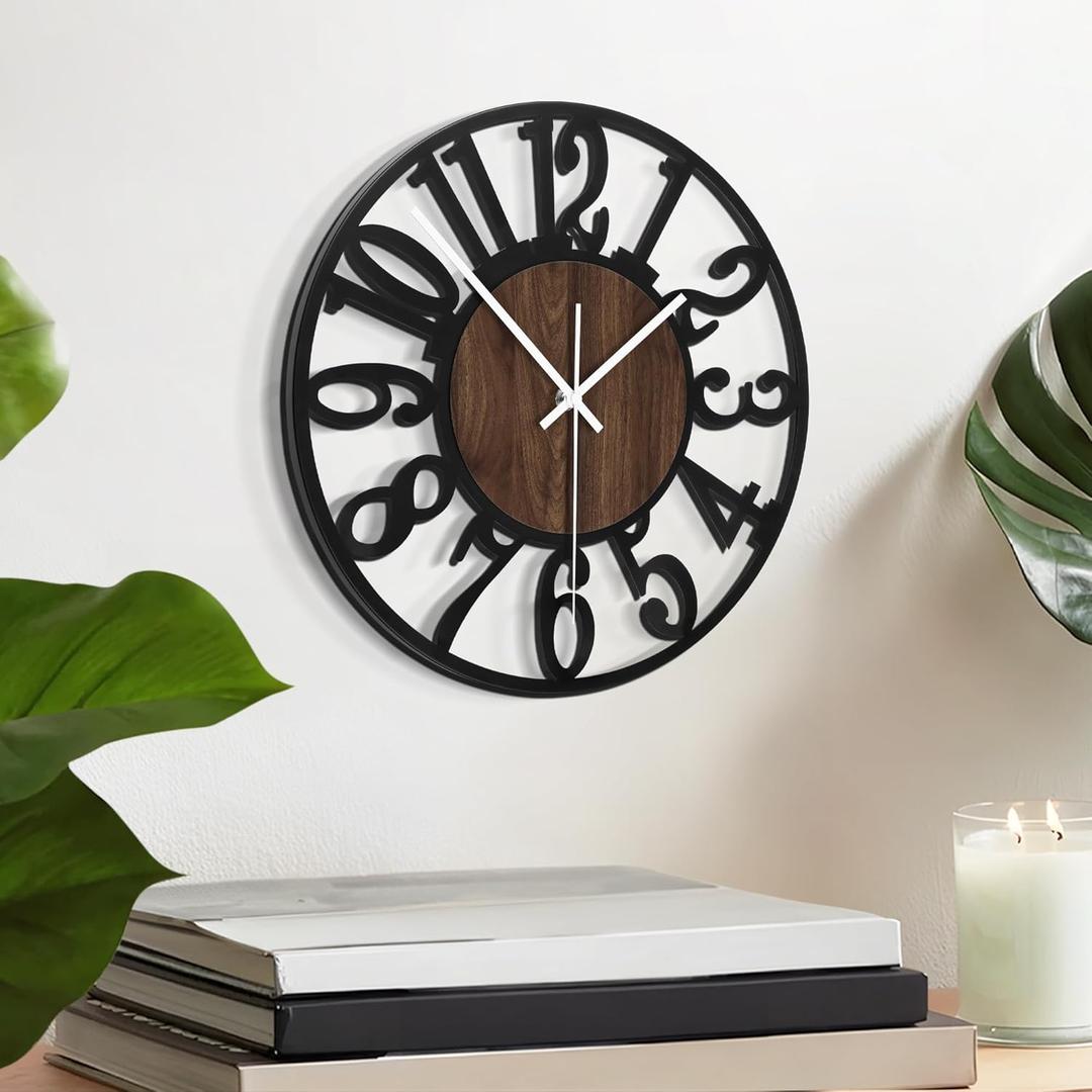 LEIKE 10in Arabic Numeral Wall Clock Battery Operated Black, Silent Non Ticking, Wall Clocks for Living Room Decor, Small Classic for School, Office, Home, Kitchen, Bedroom