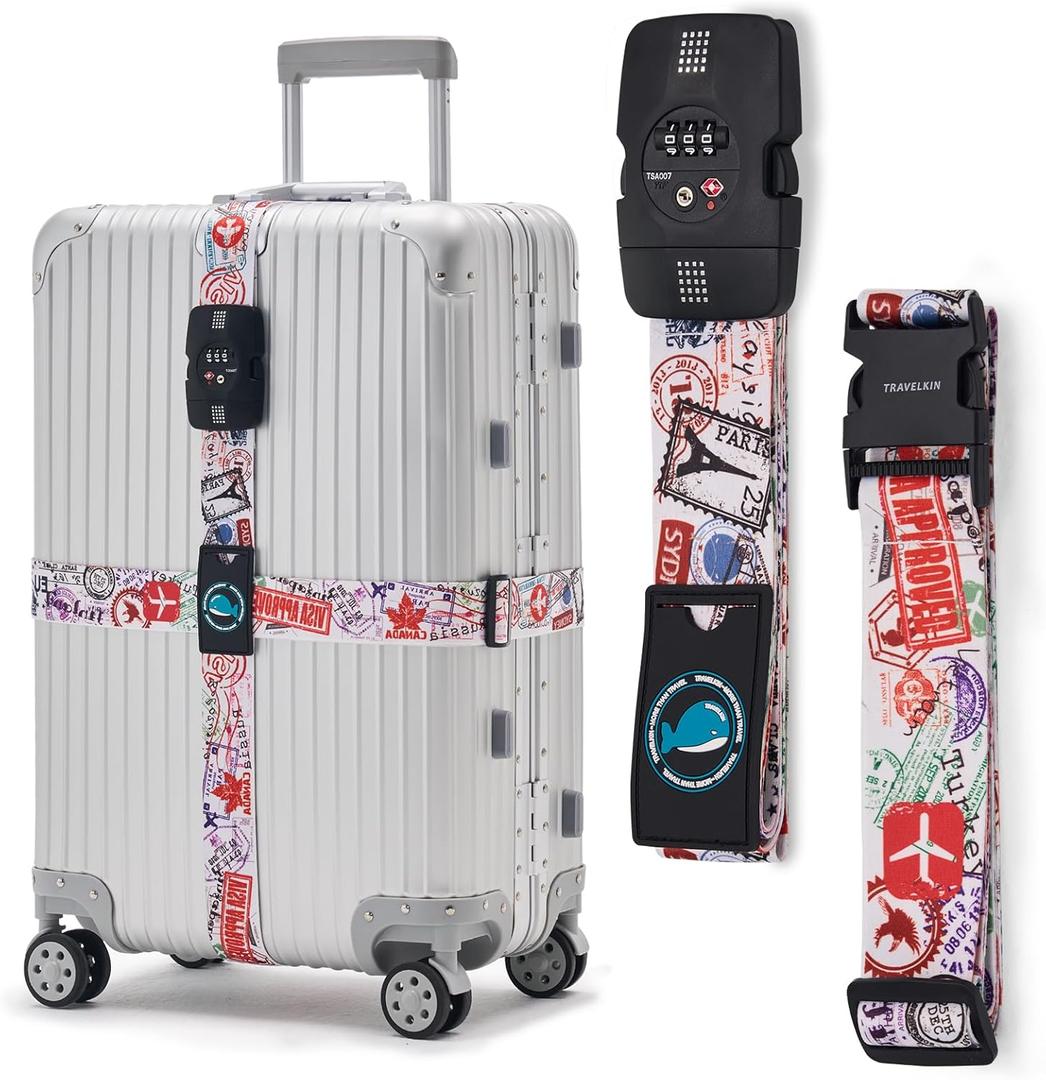 Travelkin Luggage Straps TSA Approved - Adjustable Cross Suitcase Straps with TSA Lock, Reinforced Buckle, Unique Pattern - Secure Heavy Duty Luggage Straps for Travel (Journey)