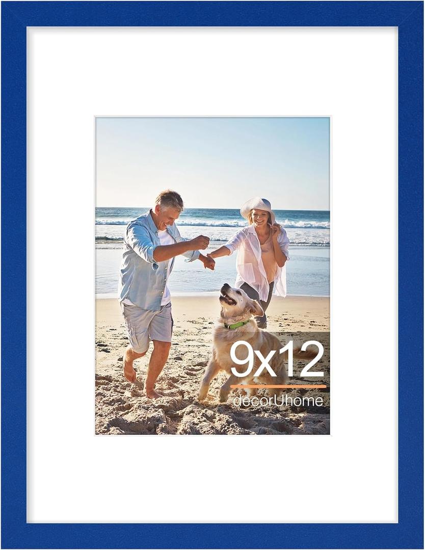 decorUhome 9x12 Picture Frame, Display Pictures 6x8 with Mat or 9x12 without Mat, Wall & Tabletop Display Photo Frame, Royal Blue, 1 Pack