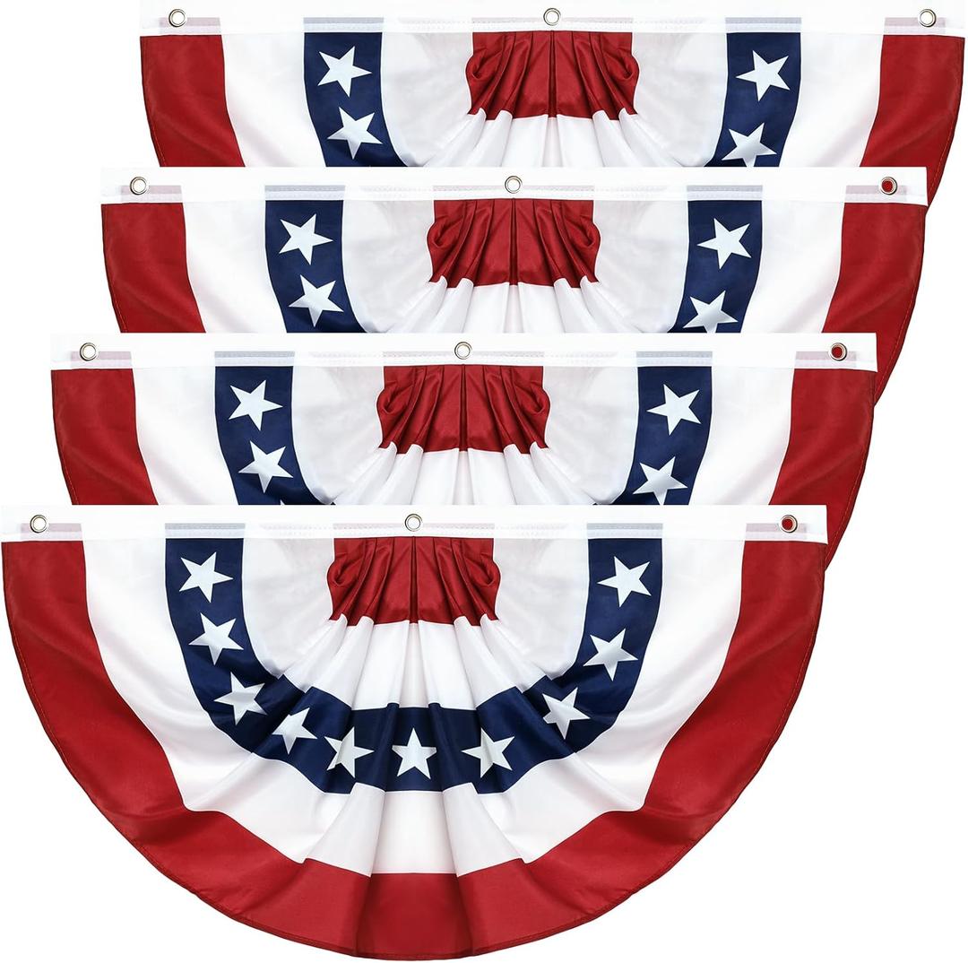 4Pack 3x6 Ft American Pleated Fan Flag, American Flag Bunting for Outdoor, US Patriotic Half Fan Banner for 4th of July Memorial Day Independence Day Outdoor Indoor Decorations