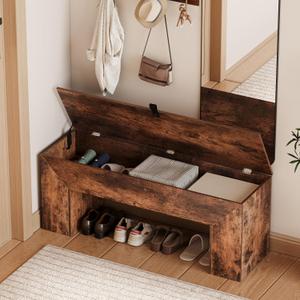 LUMTOK 43" Shoe Bench with Lift Top Storage, Wooden Entryway Bench with Hidden Storage SpaceLong Farmhouse End of Bed Bench for Bedroom, Hallway,Indoor, Entryway (Rustic Brown, 43" L x 13" W)