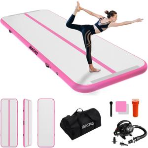 IBATMS Air Tumbling Mat, 6ft/10ft/13ft/16ft/20ft Inflatable Gymnastics Air Mat 4inch/8inch for Gymnastics Training/Home Use/Cheerleading/Yoga/Water with Pump (10ft(3x0.9x0.1m), Light blue)