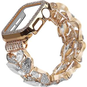 VIQIV Bling Dressy Bracelet with Case Compatible with Apple Watch Bands 38/40/41/42/44/45/49mm for Women Strethy, Cute Slim Metal Wristband Strap for iWatch Ultra 2/Ultra Series 9/8/7/6/5/4/3/2/1/SE
