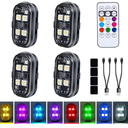 4 pcs Upgraded Wireless LED Lights for Car, Rechargeable Interior Car Lights with 8 Colors Brightness Adjustable, 12H Battery Life, Remote Control, Mini Strobe Lights for Vehicle Motorcycle Bike Decor