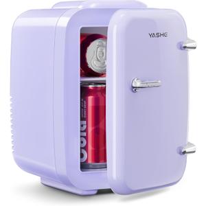 YASHE Mini Fridge, 4 Liter Makeup Fridge, 110V AC/ 12V DC Thermoelectric Cooler and Warmer Small Fridge for Bedroom, Drink, Dorm, Car, Purple