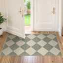 Beeiva Checkered Rug Runners for Hallways Non Slip, 2x4 Washable Runner Rug for Kitchen Ultra Thin Green Entryway Runner, Gingham Diamond Decor Farmhouse Throw Carpet for Bathroom Laundry