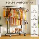Heavy Duty Clothes Rack: 800LBS Rolling Clothing Garment Rack for Hanging Coat Double Rods Portable Cloth Racks with Wheels Shelf Sturdy Metal Adjustable Wardrobe Bedroom Laundry Living Room