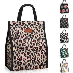 Lunch Bags for Women Insulated Reusable Lunch Tote with Internal Pocket, Lunch Tote Bag For Work (Leopard)
