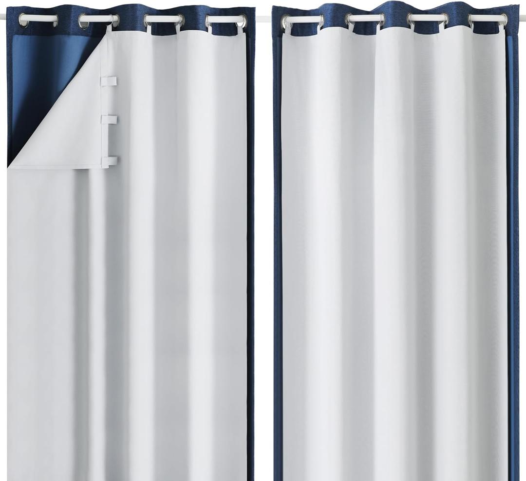 OWENIE Greyish White 100% Blackout Curtain Liner 2 Panels Set for Bedroom Living Room, Insulated Curtains Liner for 95 96 Inch Long Curtains, Each 50" Wx92 L, 2 Liners Per Set with 17 Pieces Rings