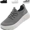 QIJGS Wide Toe Box Platform Sneakers for Women Casual Tennis Shoes Lightweight mesh Shoe (Gray)