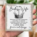 4 x To My Badass Wife Wood Plaque, Straighten Your Crown I Love You Forever and Always, Wife Gifts from Husband, Plaque with Wooden Stand, Meaningful Wood Sign Plaque, Valentines Day Gift B1