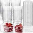 48 Pack Heart Shaped Dessert Cups with Lids and Spoons 4 oz Mini Plastic Dessert Container Appetizer Parfait Cups Clear Shooter Container for Valentine Wedding Serving Party