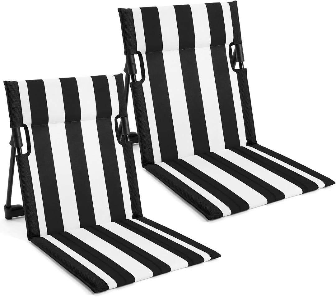 Karenhi 2 Pcs Foldable Poolside Chairs Portable Beach Chair Stripe Folding Lounge Seat with Back Support Edge of Pool Portable Flip Poolside Seat for Adult Traveling Camping Lawn (Black and White)