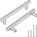 Probrico 30 Pack|4 Inch Hole Centers Satin Nickel Cabinet Handles, Euro Style Drawer Pulls, Stainless Steel Modern Round T Bar Kitchen Cabinet Pulls, Cabinet Hardware for Bathroom Bedroom