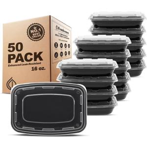 Freshware Meal Prep Containers [50 Pack] 1 Compartment Food Storage Containers with Lids, Bento Box, BPA Free, Stackable, Microwave/Dishwasher/Freezer Safe (16 oz)
