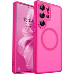 CANSHN Designed for Samsung Galaxy S25 Ultra Case (2025) [Full Camera Protection] [Compatible with Magsafe] Translucent Matte Back Protective Phone Cover, Hot Pink
