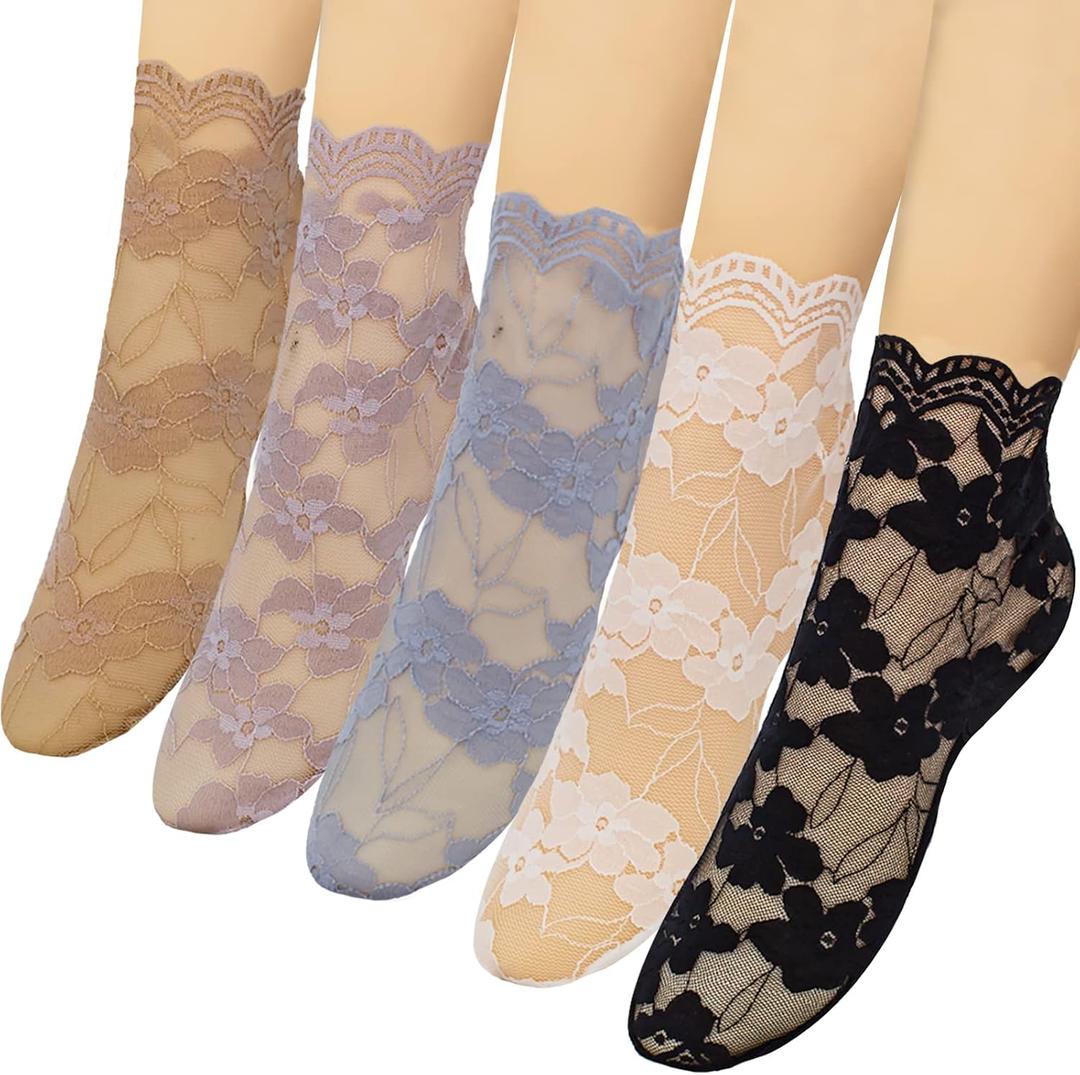 Lace Ankle Socks For Women - 5Pairs ruffle socks women - Fishnet Ankle Women Socks 5-11