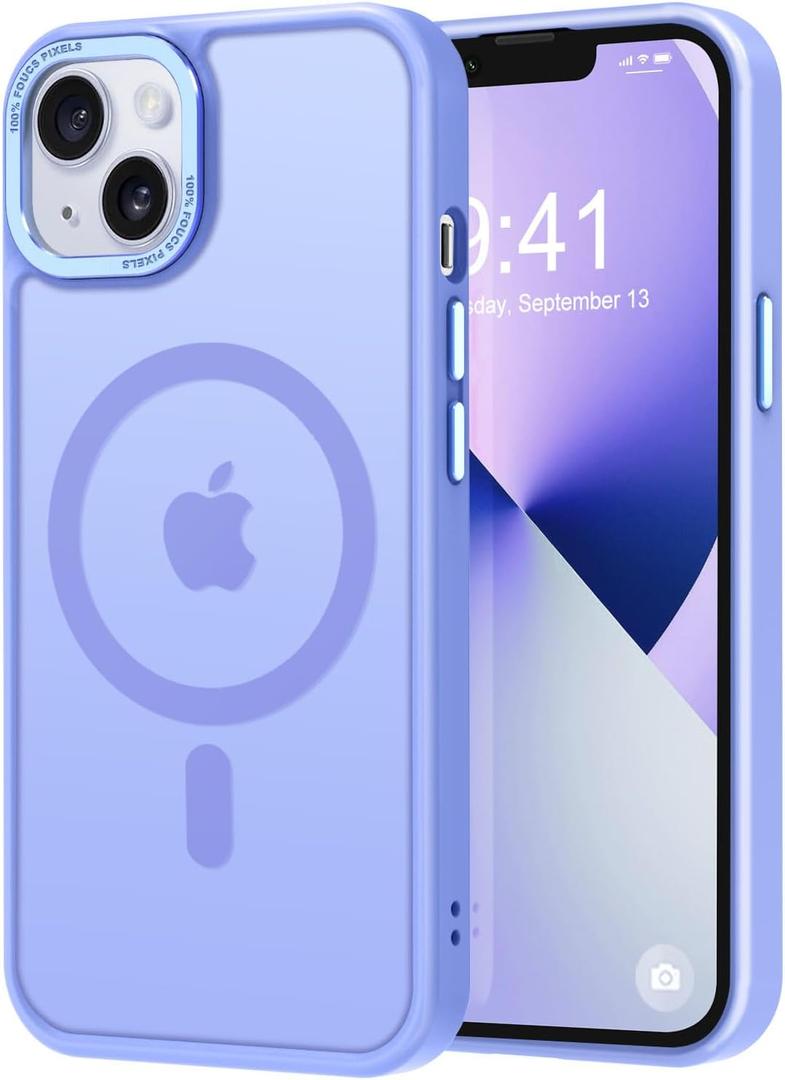 Thomo Strong Magnetic for iPhone 13 Case & iPhone 14 Case [Compatible with Magsafe] Translucent Matte Slim Shockproof Women Girl Anti-Fingerprint Protective Case for iPhone 14/13 6.1", Light Purple