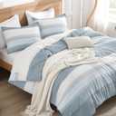 Litanika Light Blue Comforter Twin/Twin XL Size Set, 2 Pieces Bedding Set, Single Blue White Colorblock Striped Bed Set (66x90In Comforter & 1 Pillowcase), Light Blue 