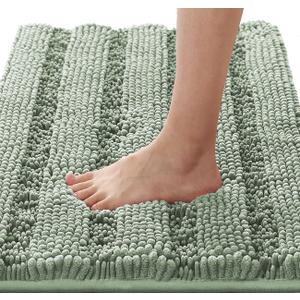 H.VERSAILTEX Bath Rugs for Bathroom Non Slip Bath Mats Extra Thick Chenille Striped Rug 20" x 32" Absorbent Non Skid Fluffy Soft Shaggy Washable Dry Fast Plush Mat for Indoor, Bath Room, Tub - Sage