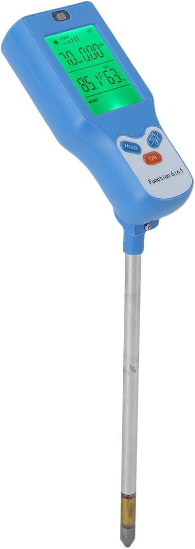JTLB 6 in 1 Soil PH Tester, Light Temperature Humidity Fertility Meter with LCD Display for Garden, Farm