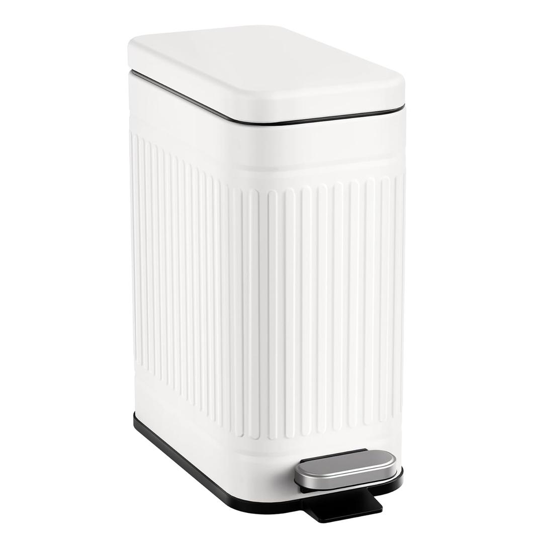 TrashAid Bathroom Trash Can with Lid, 2.6 Gallon Small Garbage Can Soft Close, Stainless Steel Step Waste Basket for Bathroom, Bedroom, Home Office, Laundry Room, Toilet, RV, White, 10 Liter