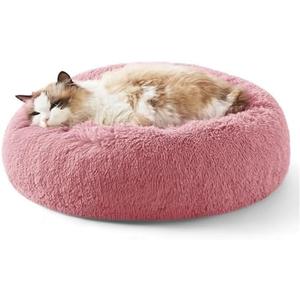 Bedsure Calming Cat Beds for Indoor Cats - Small Cat Bed Washable 20 inches, Anti-Slip Round Fluffy Plush Faux Fur Pet Bed, Fits up to 15 lbs Pets, Mauve Blush
