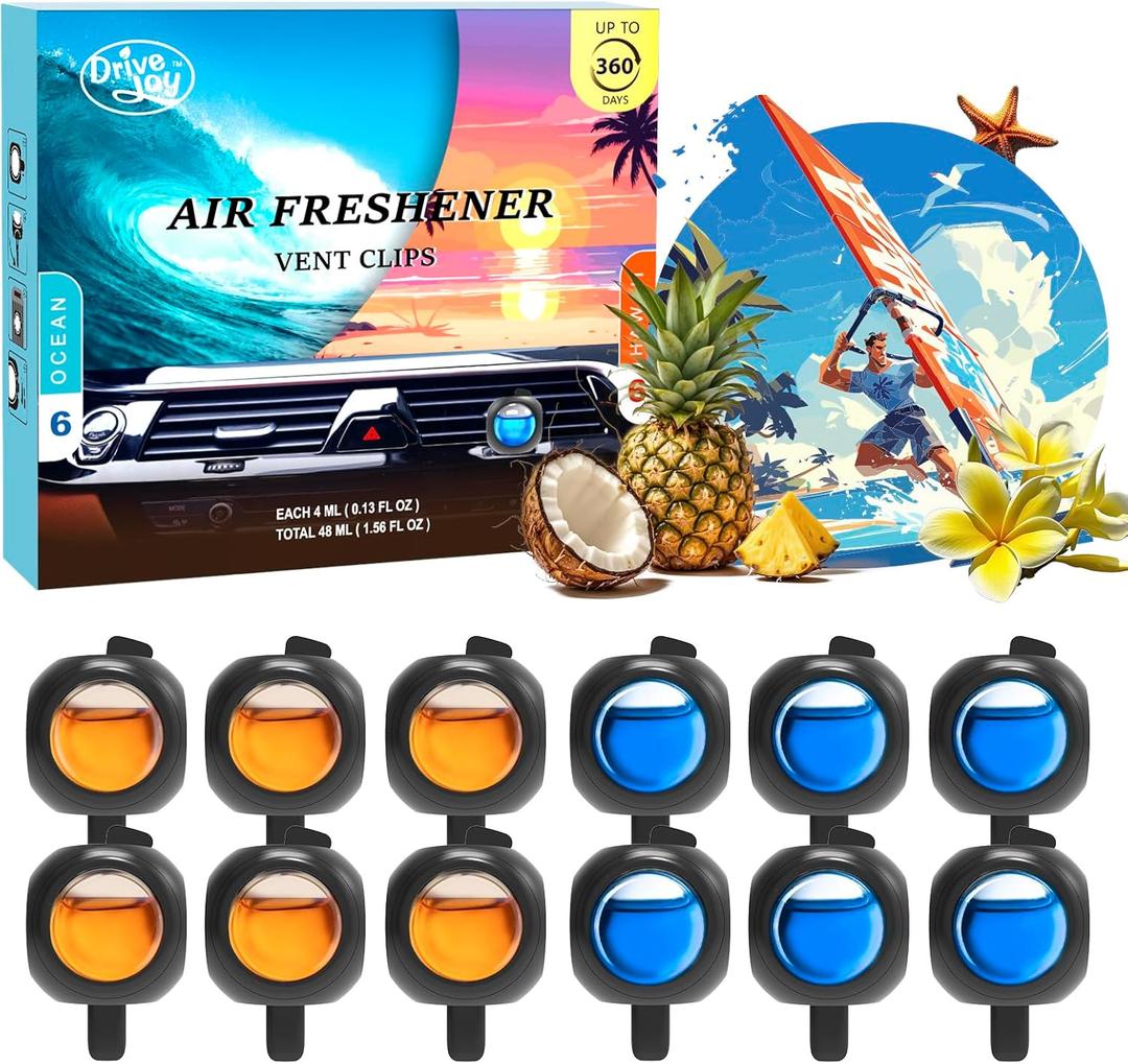 Car Air Freshener Vent Clips, 12 Pack, 6 Ocean, 6 Hawaiian, Provides Long-Lasting Scent, Up to 360 Days, Car Fresheners