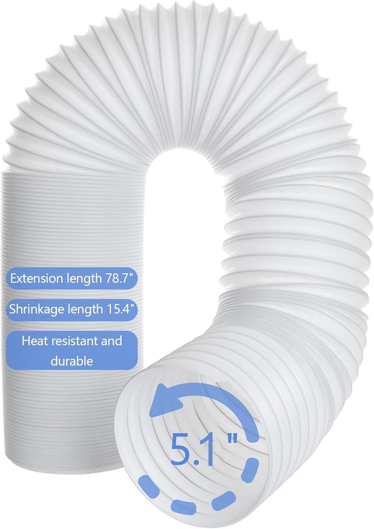 5.1 Inch Air Conditioner Exhaust Hose Anti-Clockwise Thread Portable AC Hose With 80" Length Universal AC Exhaust Hose Flexible AC Vent Hose for Lg Haier Dual Delonghi Whynter