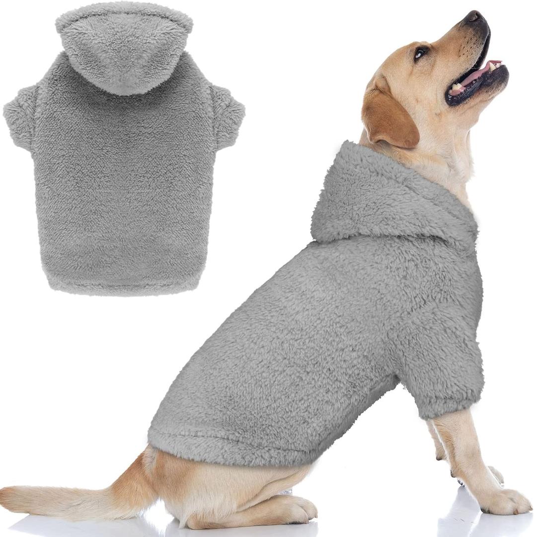 Fuzzy Dog Sweaters for Large Dogs Pet Hoodie Clothes Warm Coats Hooded Sweatshirt Dog Sweaters for Extra Large Dogs(Grey-XXL)