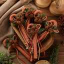 6 Pcs Red Rustic Christmas Candy Cane Ornaments 7 Inch Burlap Wrapped Farmhouse Candy Cane Christmas Tree Hanging Decoration with Bells for Home Xmas Crafts Party Decoration