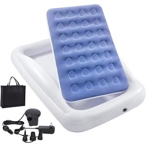 Fahuac Inflatable Kids Travel Bed Toddler Air Mattress Set,Portable Blow Up Mattress Sleeping Bed Cot with Bed Rails and Electric Pump Ideal for Road Trip (Blue)