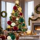 Lanpn 4 Pcs 6" Large Christmas Ornaments, Oversized Velvet Xmas Tree Ball, Big Flocked Christmas Tree Ornament, Shatterproof Plastic Balls for Yard Lawn Holiday Hanging Decor, Neutral Color (Beige-Brown-Dark Green)