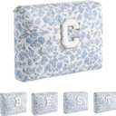 Alphabet Makeup Bag Cosmetic Bag for Women, Christmas Gifts for Age 11-18, Personalized Floral Coquette Travel Bag, Trendy Stuff Zipper Make Up Pouch Organizer Bag (Blue Floral C)