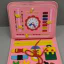 Guolely Busy Board Montessori Toy for 1 2 3 4 Year Old Toddlers - Educational Activity Developing Sensory Board for Basic Dress Fine Motor Skills - Travel Toys for Plane Car, Gift for Boys Girls (Pink)