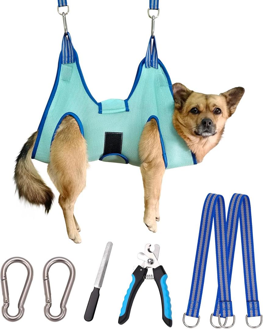 Dog Pet Grooming Hammock,S Dog Hanging Harness for Nail Clipping, Dog Trimming Cutting Hammock, Dog Sling Holder Helper for Small Dogs, Dog Grooming Restraint Bag with Wide Strap Sewed (Small 24 LB Max/Turquoise)