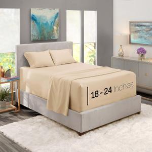 Nestl King Size Sheet Set, 4 Piece Extra Deep Pocket (18-24 inches), Microfiber, Hotel Luxury, Soft, Breathable, Wrinkle-Free, Easy to Care, Beige Cream