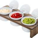 MyGift 10 Pcs Condiment Pot Serving Dish Set, Hosting Essentials, Premium Acacia Solid Wood Raised Display Server Tray and 3 Ceramic Ramekin Dip Bowls with Lids and Spoons