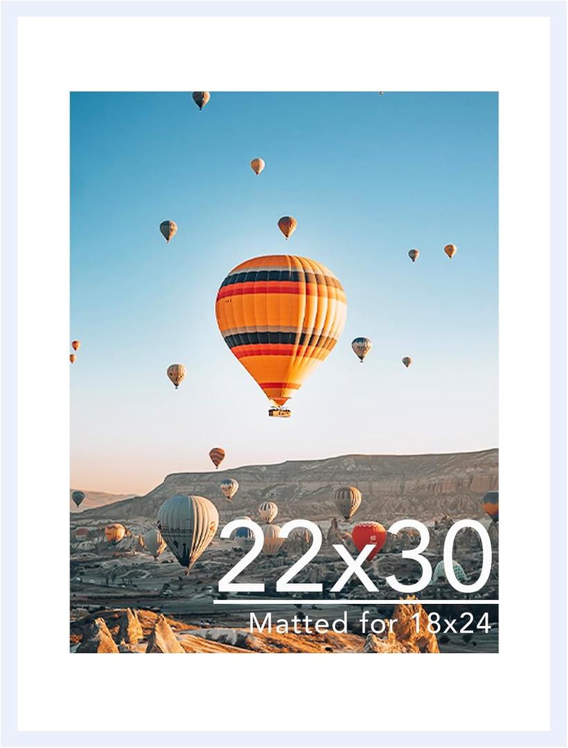 JCJMY 22x30 Picture Frame with 18x24 Mat, Display Photo 18x24 with Mat or 22 x 30 Without Mat, Wall Hanging Large 22 by 30 Poster Frame with Plexiglass, White