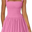 Kaximil Women's Sexy Halter Corset Mini Dress Bubble Ruched Waist Short Club Party Dresses, Large, Pink