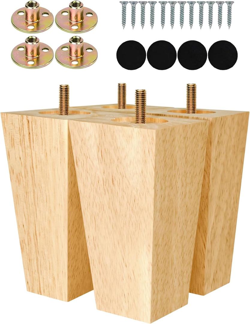 ALBO Wood Furniture Legs 5 inch, Heavy Duty Sofa Legs, Pack of 4 Square Couch Legs Covered with Clear Varnish, Sofa Replacement Parts, for Dresser Legs, Sideboard, Recliner Couch, Circle Chair