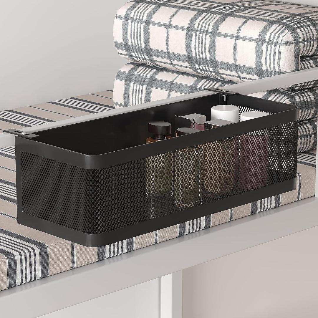 Bedside Caddy Shelf for Bunk Bed, Office Cubicle Walls, Crib Rails, Dorm Bed College Dorm Room Essentials Bed Shelf for Cell Phone Headphone Magazine Snacks (Black, L13.78in*W5.12in*H3.94in)