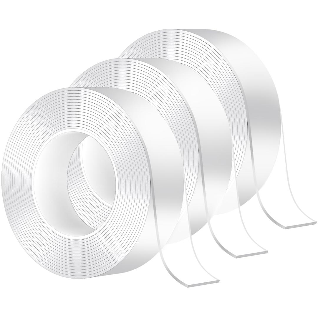 3 Rolls Nano Double Sided Adhesive Tape, 5M/16.4FT Multifunctional Reusable Washable Traceless Transparent Gel Tape, Wall Sticky Strips for Kitchen, Party, Paste Photos Posters, Carpet Fixing