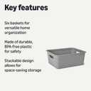 Amazon Basics Decorative BPA-Free Plastic Storage Baskets, 13.66 x 11.34 x 5.39 in, Grey, 4-Pack