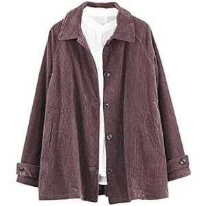 Minibee Women's Corduroy Jackets Long Sleeve Coats Button Down Outwear Tops with Pockets (Large, Coffee)