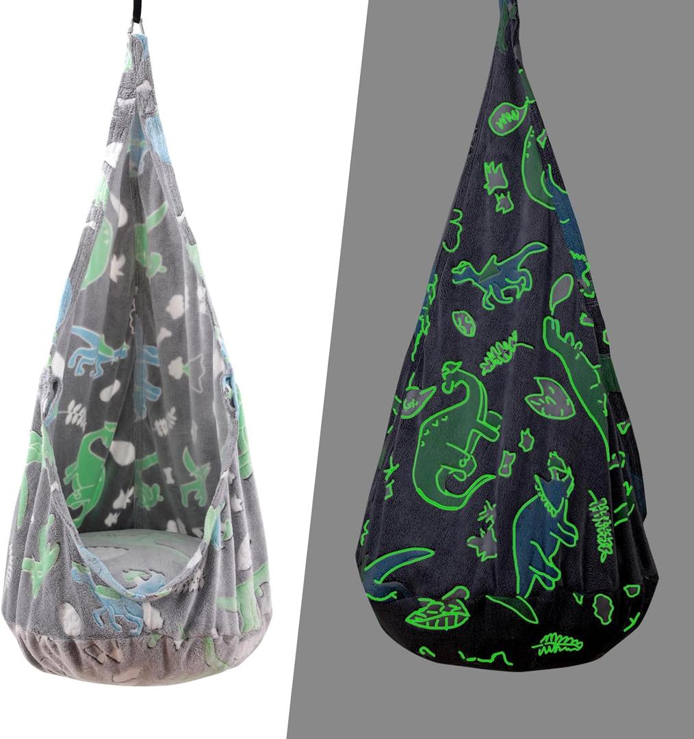 Kids Pod Swing Seat, Sensory Swing Chair with PVC Inflatable Cushion, Hanging Hammock Chair for Indoor and Outdoor Use (Dinosaur)