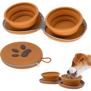 Collapsible Dog Bowls, 2-in-1 Pet Portable Travel Double Bowl Water Food Feeder Traveling Camping & Walking 25oz Brown Collapsible Dog Bowls, 2-in-1 Pet Portable Travel Double Bowl Water Food Feeder Traveling Camping & Walking 25oz Brown