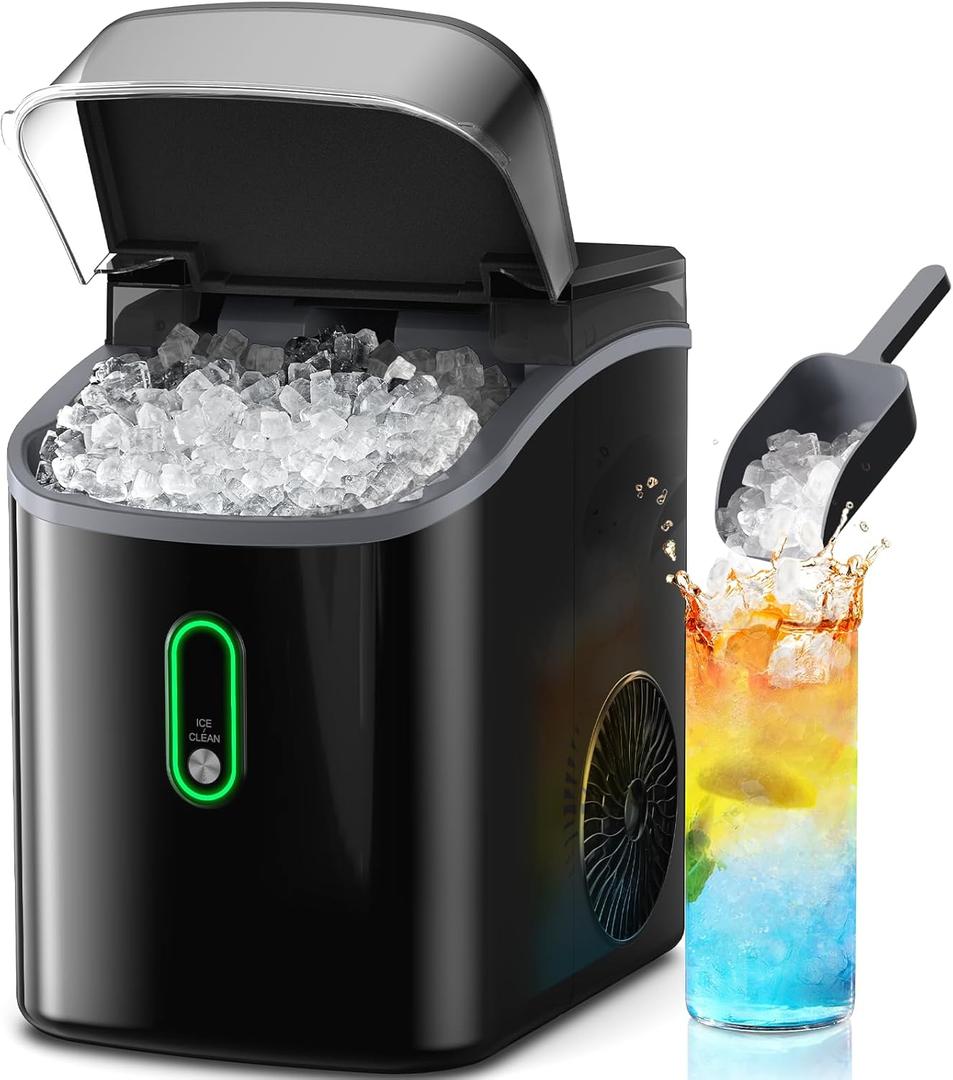 Silonn Nugget Ice Maker Countertop, Pebble Ice Makers with Crushed Soft Chewable Ice, 33lbs Per Day with Scoop, Pellet Portable Ice Machines with Auto-Cleaning for Home, Kitchen, Office, Black