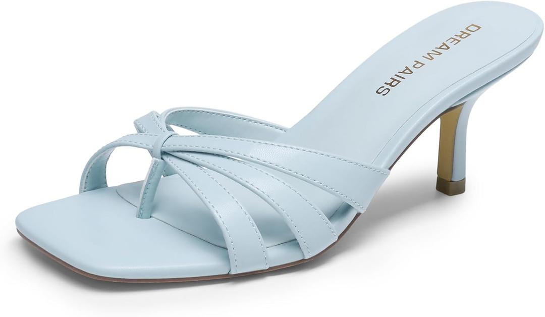 DREAM PAIRS Women's Square Open Toe Flip Flops Strappy Kitten Heels 2026 2.5 inch Stability Cute Thong Mules Casual Sandals with Cushioned Insoles For Party Vocation,Size 8,Light Blue,SDHS26003W